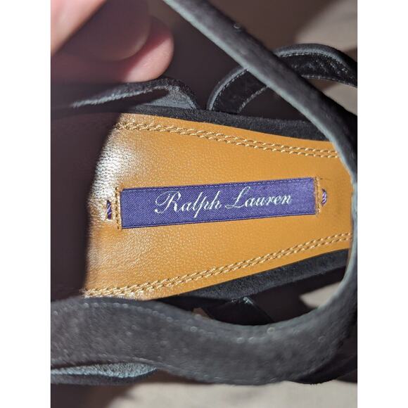 Ralph Lauren Purple Label Shoes Womens 40 B Cross Strappy Heels Black Suede 5" - Picture 8 of 16